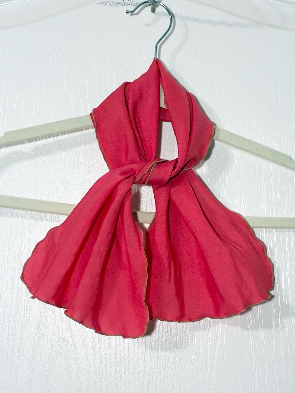 Vintage Ruffle Edge Crepe Rectangular Scarf 30”L Pink